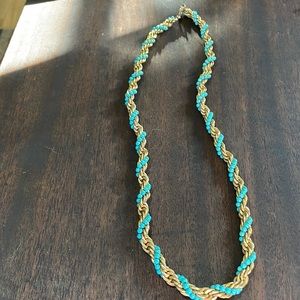 Vintage gold metal and turquoise bead necklace.